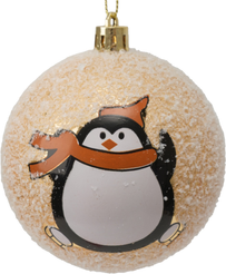 Шар с узором Пингвин 8см, заснеженный, золото, SYQC2-0125105