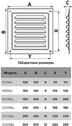 Решетка вентиляционная вытяжная стальная с оцинкованным покрытием 150х150