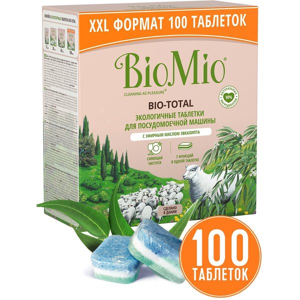 Таблетки д/посудомоечной машины BioMio BIO-TOTAL 100шт с маслом эвкалипта