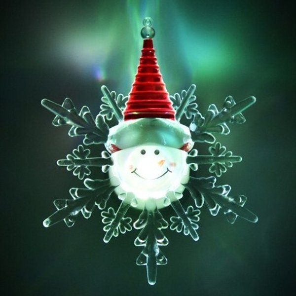 Фигурка Снеговик светодиодная на присоске 10х12см меняет цвет VEGAS