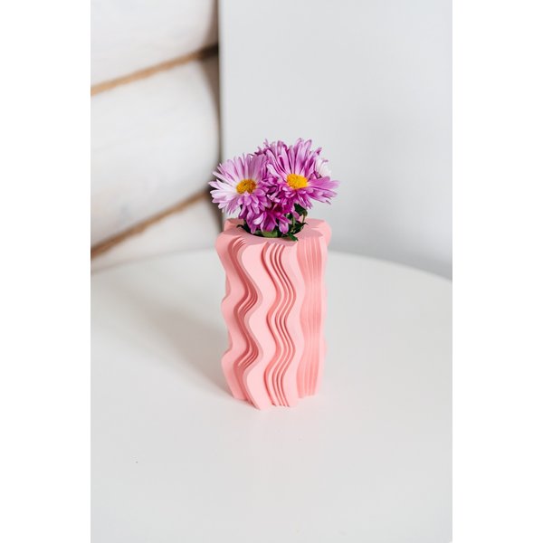 Ваза декоративная из гипса Волна 17см для сухих растений розовая