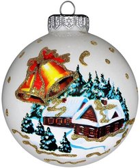 Украшение елочное шар Город на Рождество стекло 8см