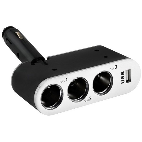 Разветвитель прикуривателя 3 гнезда/USB SKYWAY черный предохранитель 5А/USB 1A S02301006