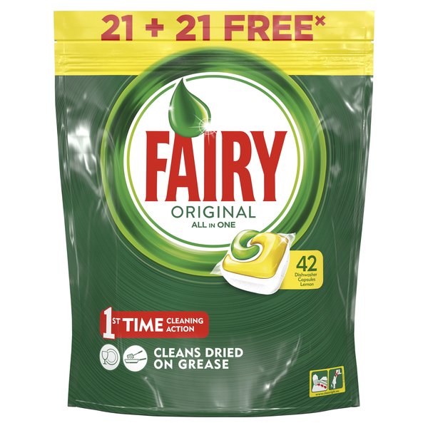 Средство для мытья посуды в ПММ Fairy Platinum All in 1 Лимон 22+22шт