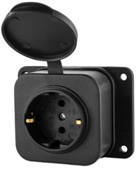 Розетка настенная DYNEL c/з однофазная с заглушкой каучук черная