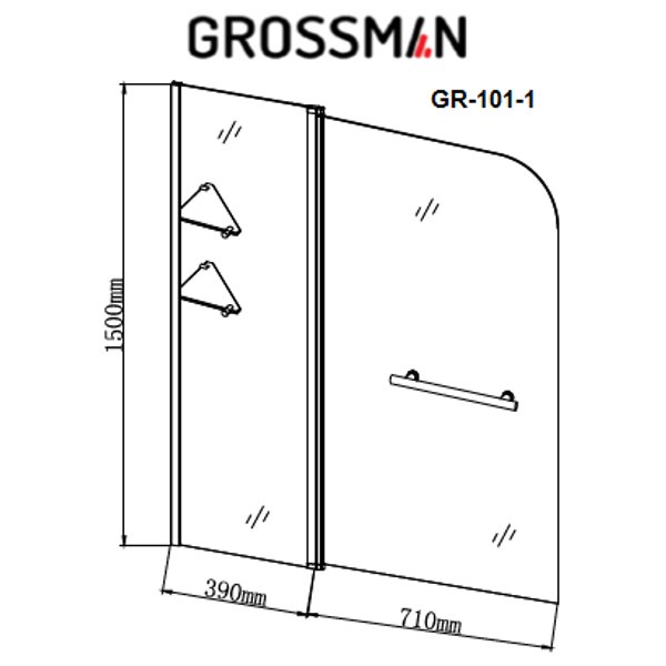 Шторка для ванны Grossman GR-101/1 (150х110) стекло прозрачное 6мм