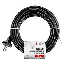 Шнур сетевой DORI ПВС 3х0,75 с вилкой черный 7м
