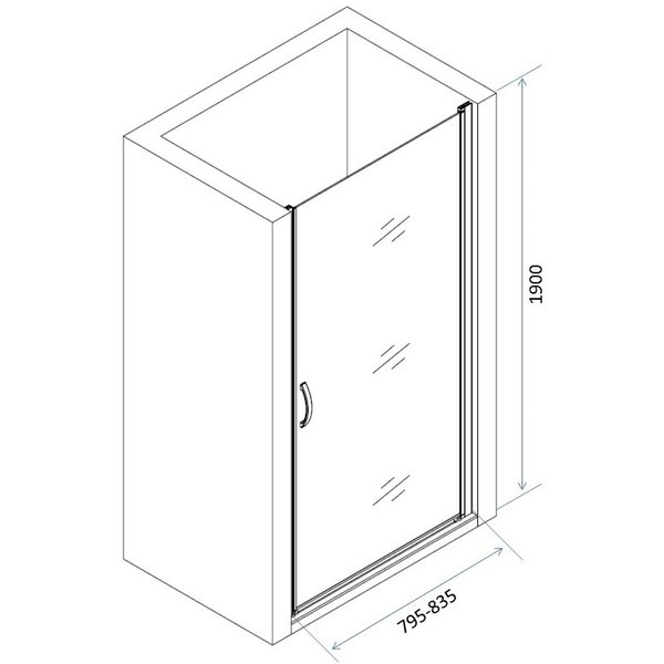 Дверь душевая в нишу Move 80х190,профиль матовый хром,стекло прозрачное (распашная) W81S-D80-000CT
