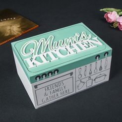 Шкатулка дерево Мамина кухня бело-зелёная 10х20х14см 