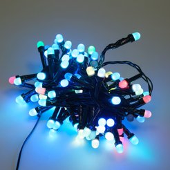 Электрогирлянда внутренняя Нить Радуга 5м 100LED, мультиколор RGB7, матовые лампы, темно-зеленый кабель