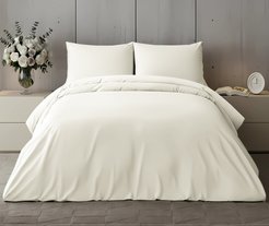 Комплект постельного белья Евро Павлина Молочный перкаль (простынь на резинке 180х200см)