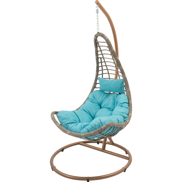 Кресло подвесное садовое Эль-Пасо 130х75х68см h195см, сталь/иск.ротанг/полиэстер 180г, коричневый/голубой
