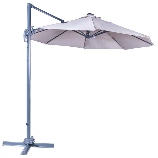 Зонт садовый d3,0м, стойка 48х58мм, 8 ребер, бежевый с LED-подсветкой (солнечная батарея/USB), с крестовиной