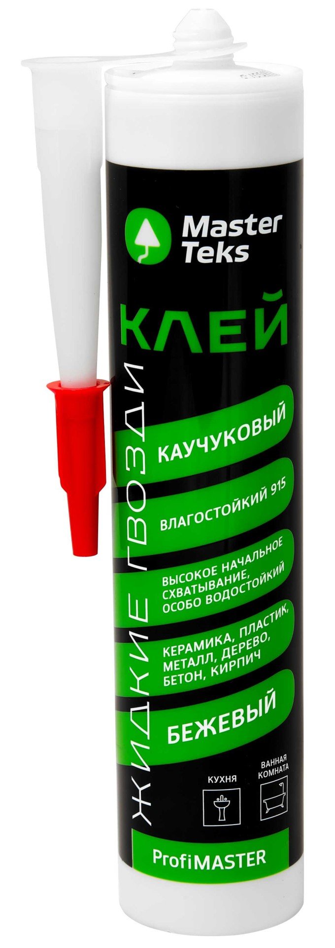 Клей монтажный каучуковый влагостойкий MasterTeks PM 915 бежевый (340г ...