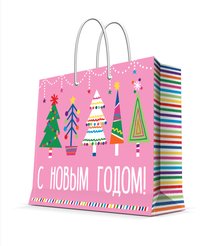 Пакет бумажный новогодний С Новым Годом! Ёлки 40,6х33х16см 89766