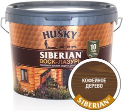 Состав декоративно-защитный для древесины HUSKY SIBERIAN Воск-Лазурь кофейное дерево (9л)
