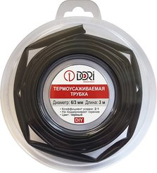 Трубка термоусадочная DORI 3м 6/3 черная