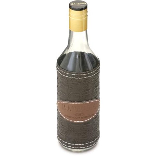 Бутылка Штоф 0,5л чехол экокожа коричневый+колпачок Магарыч