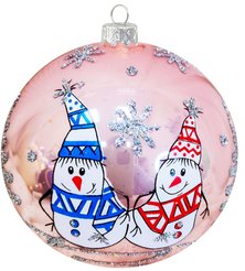 Украшение подвесное Шар Два снеговичка d6,5см, стекло