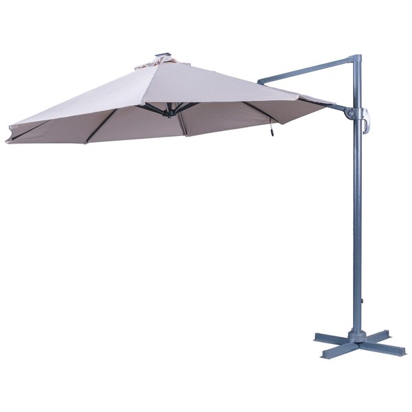 Зонт садовый d3,0м, стойка 48х58мм, 8 ребер, бежевый с LED-подсветкой (солнечная батарея/USB), с крестовиной