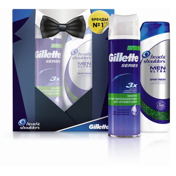 Набор подарочный для мужчин Пена для бритья Gillette 250мл+Шампунь Head&Shoulders 200мл