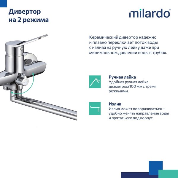 Смеситель для ванны Milardo Enjoy ENJSB00M10 в комплекте с душевыми аксессуарами