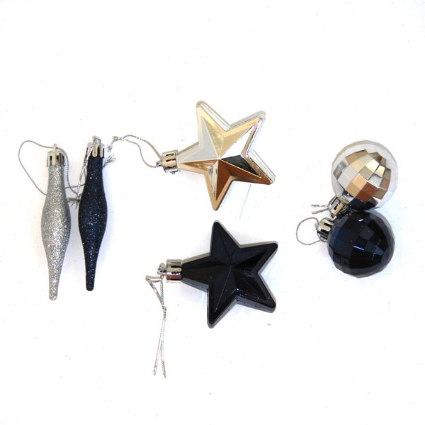 Набор украшений звезды,сосульки,шары 56шт черничный и серебро SYQB-0120177