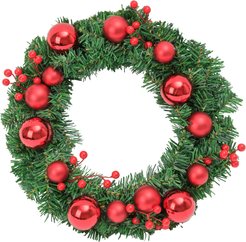 Венок новогодний 40см с красными шарами ПЭ+ПВХ, SYHH-0924015