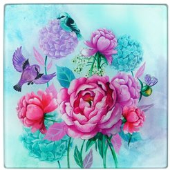 Доска разделочная Multidom Пионы и птички 18х18см стекло