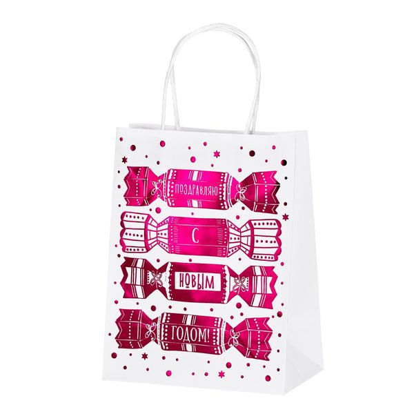 Пакет из крафт бумаги Magic Pack Конфеты с тиснением розового цвета д/сувенирной продукции 120г/м2 17,8х22,9х9