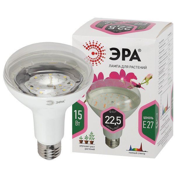 Лампа светодиодная для растений ЭРА FITO-15W-Ra90-E27 полного спектра 15Вт Е27