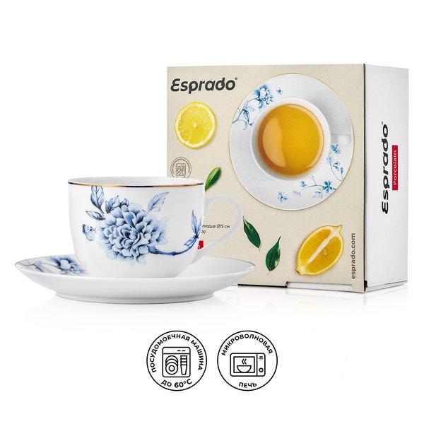 Пара чайная Esprado Bouquet 220мл цветочный принт, твердый фарфор