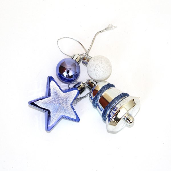 Набор украшений звёзды,сосульки,колокольчики,шары 42шт белый и голубой SYQB-0120175