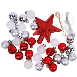 Набор елочных украшений 30шт 3см, серебро+красный, SYQD-0121277