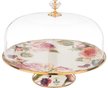 Тортовница Agness Vintage Пионы 30см на ножке 20см,эмаль,крышка пластик