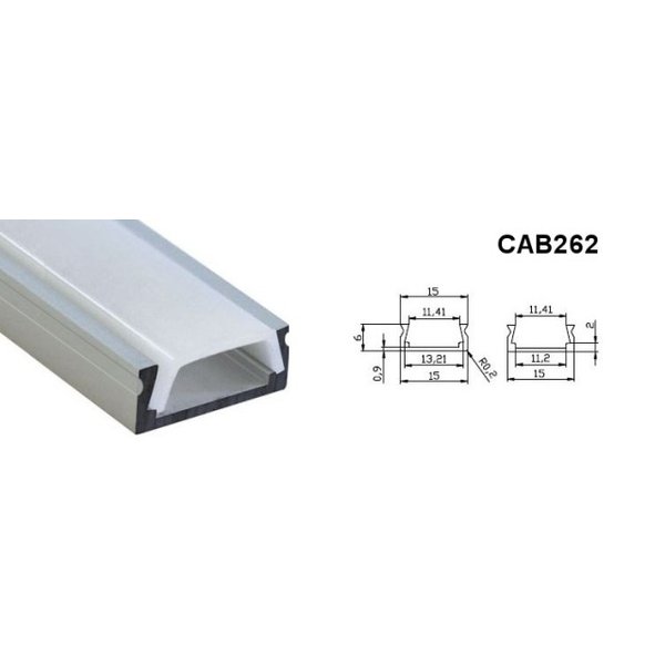 Профиль накладной низкий CAB262 с заглушками серебро 2м