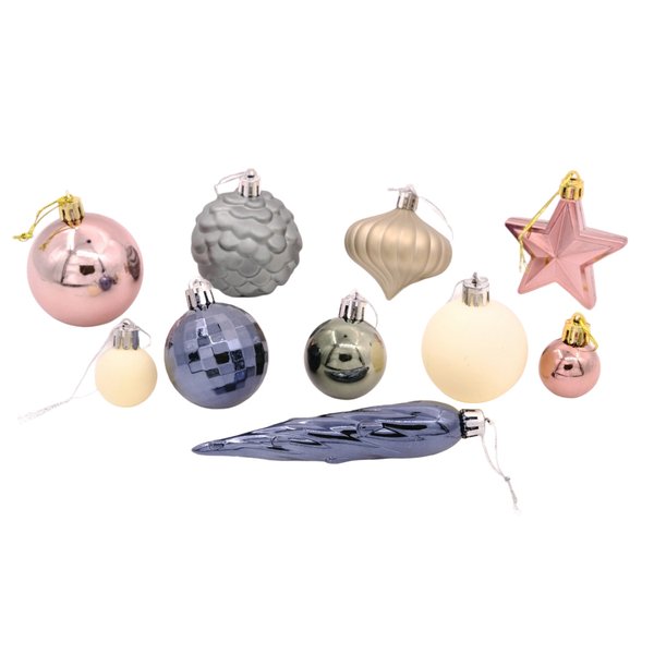 Набор украшений звезды,сосульки,шары 38шт розовое золото и графит SYQB-012014