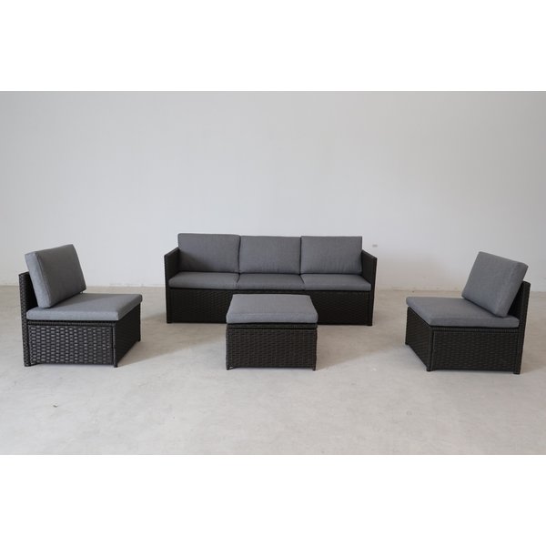 Набор садовой мебели (пуф +2 кресла+диван), сталь/иск.ротанг, серый, SG-21040