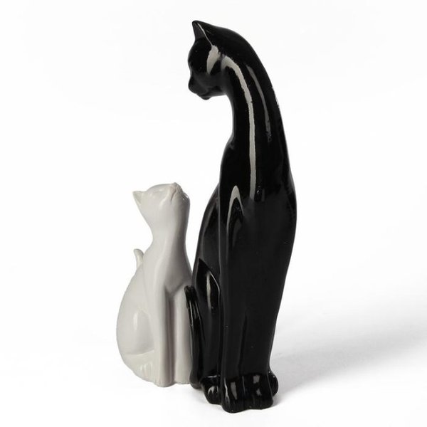 Сувенир Кошка с маленьким котёнком полистоун бело-чёрная набор 2 шт 21х12,5х5см