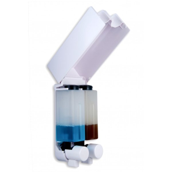 Дозатор для жидкого мыла двухсекционный Slim пластик белый 2*0,45л