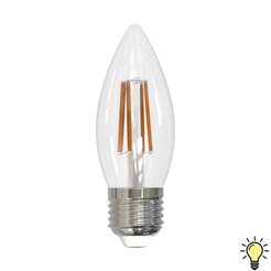 Лампа светодиодная филаментная LED C35 11Вт Е27 свеча 3000K PLS02WH Теплый белый свет ТМ Uniel