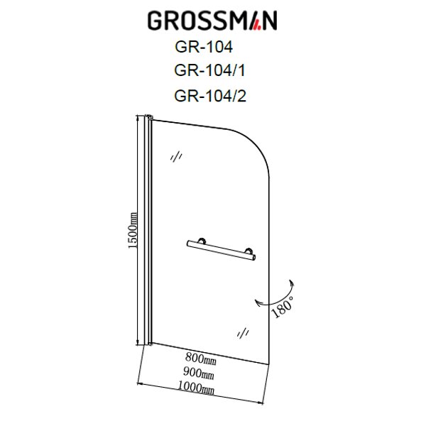 Шторка для ванны Grossman GR-104/1 (150х90) стекло прозрачное 6мм