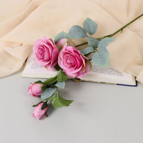 Цветы искусственные Роза кустовая 67см ярко-розовый 