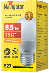 Лампа светодиодная Navigator 8,5Вт E27 шар 2700К свет теплый