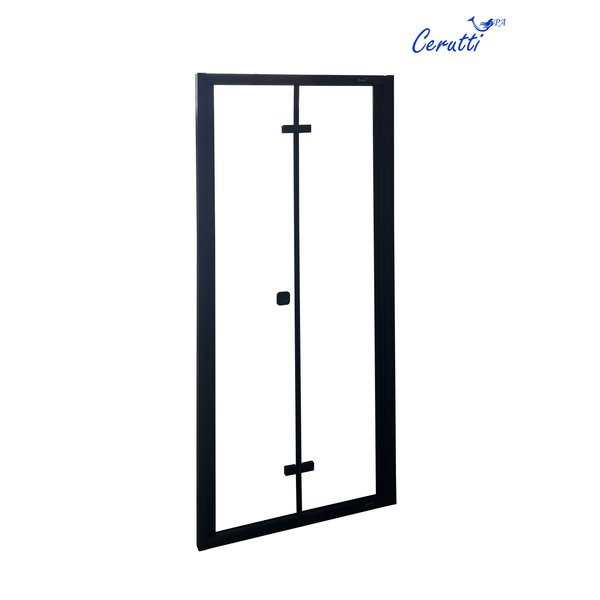 Дверь для душа BELLA D101B CERUTTI(100x195) складная из 2х частей, черный профиль, прозрачное стекло