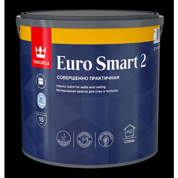 Краска интерьерная Tikkurila EURO Smart 2 глубокоматовая белая (2,7л)