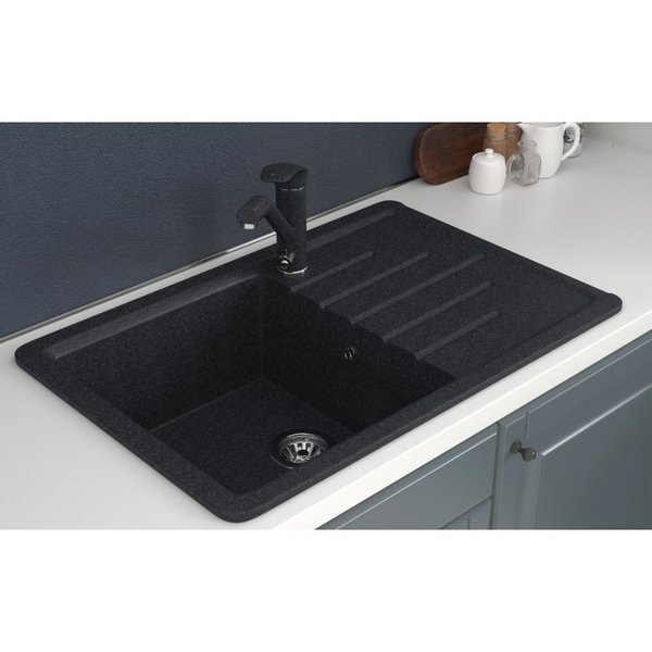 Мойка кухонная MIXLINE ML-GMS07 Стандарт 750х495х190мм прямоугольная с крылом, черный