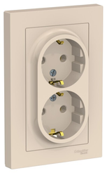 Розетка двойная встраиваемая Schneider Electric AtlasDesign с заземлением цвет бежевый