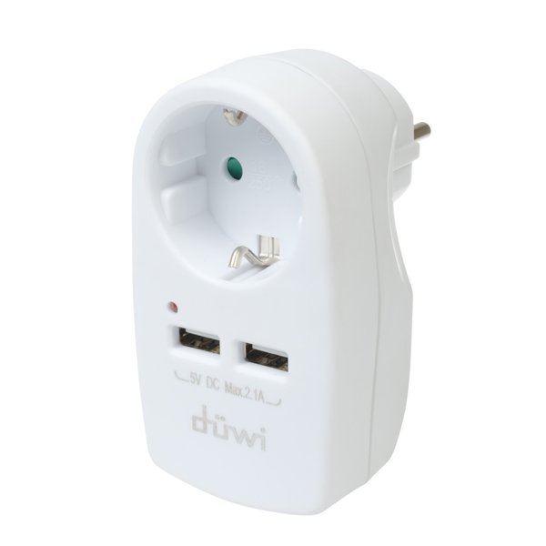 Адаптер розеточный duwi 1 гнездо + 2 USB порта с/з 16A 230В 3680Вт IP20 белый 