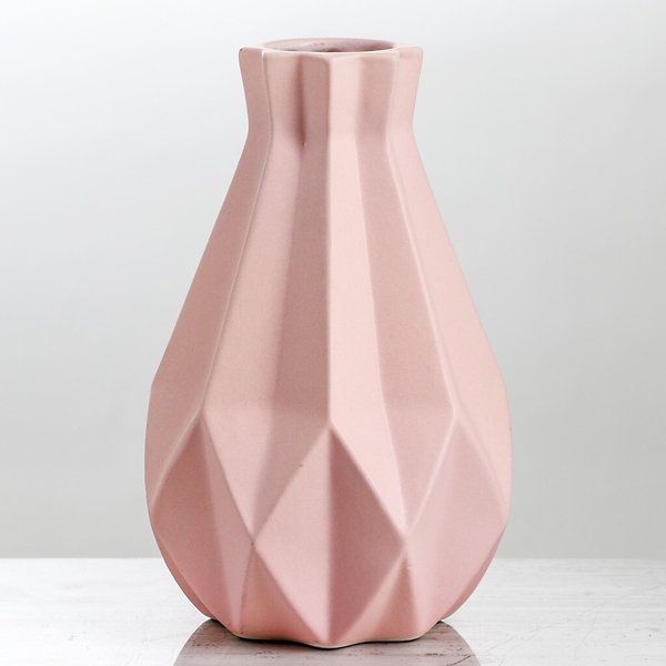 Ваза керамическая Оригами №1 геометрия, розовая, высота 21см